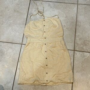 American Threads Cream Linen Button Front Backless Halter Dress M